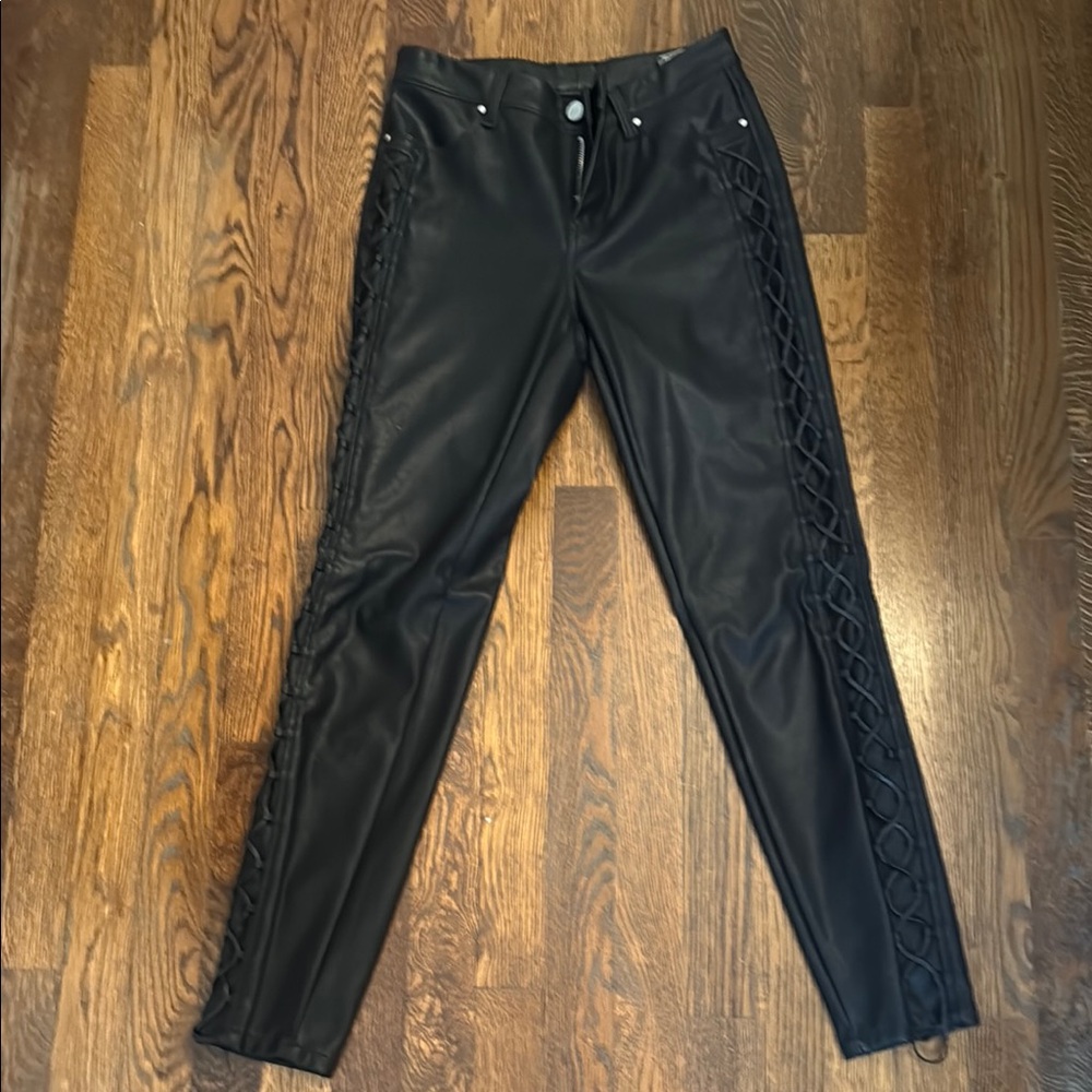 Black Faux Leather side Lace-Up look Women's Pants